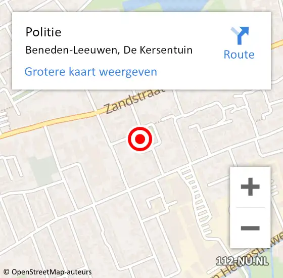 Locatie op kaart van de 112 melding: Politie Beneden-Leeuwen, De Kersentuin op 9 december 2014 09:51