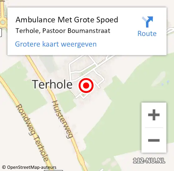 Locatie op kaart van de 112 melding: Ambulance Met Grote Spoed Naar Terhole, Pastoor Boumanstraat op 9 december 2014 09:53