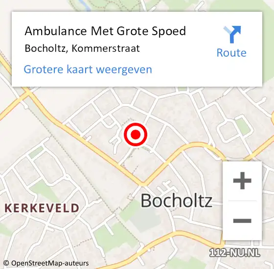 Locatie op kaart van de 112 melding: Ambulance Met Grote Spoed Naar Bocholtz, Kommerstraat op 9 december 2014 09:57