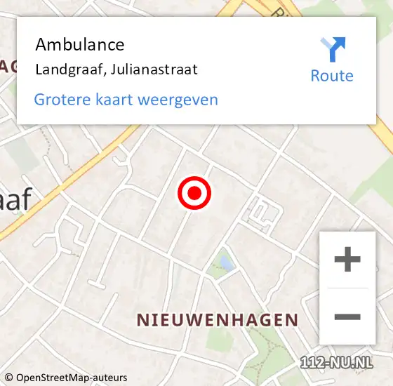 Locatie op kaart van de 112 melding: Ambulance Landgraaf, Julianastraat op 9 december 2014 10:00