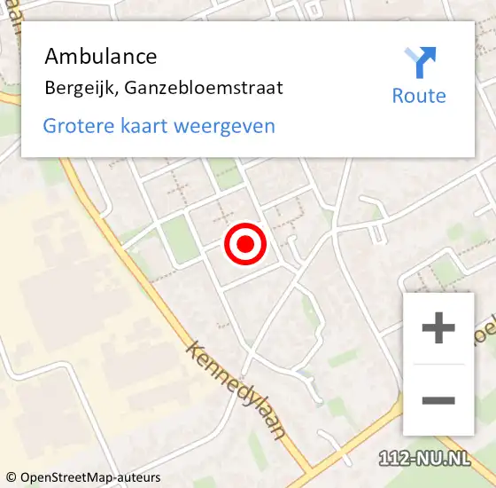 Locatie op kaart van de 112 melding: Ambulance Bergeijk, Ganzebloemstraat op 9 december 2014 10:14