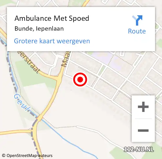 Locatie op kaart van de 112 melding: Ambulance Met Spoed Naar Bunde, Iepenlaan op 9 december 2014 10:16