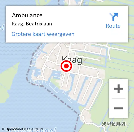 Locatie op kaart van de 112 melding: Ambulance Kaag, Beatrixlaan op 9 december 2014 10:48