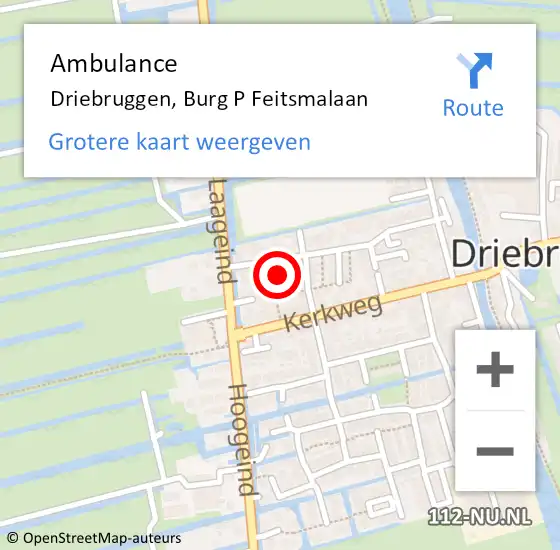 Locatie op kaart van de 112 melding: Ambulance Driebruggen, Burg P Feitsmalaan op 9 december 2014 11:32