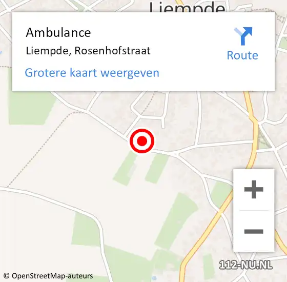 Locatie op kaart van de 112 melding: Ambulance Liempde, Rosenhofstraat op 9 december 2014 12:34