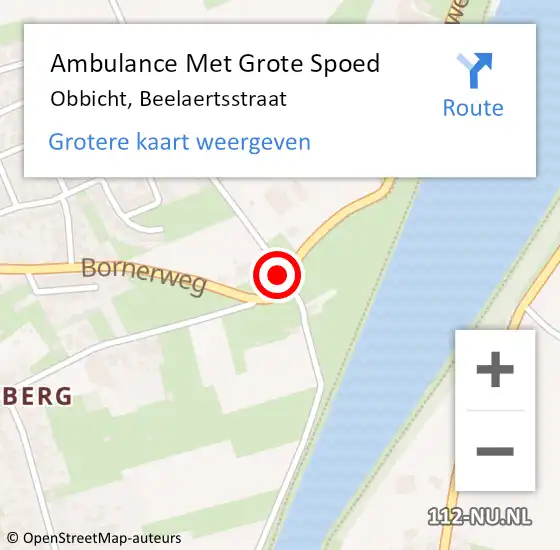 Locatie op kaart van de 112 melding: Ambulance Met Grote Spoed Naar Obbicht, Beelaertsstraat op 9 december 2014 12:41