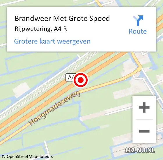 Locatie op kaart van de 112 melding: Brandweer Met Grote Spoed Naar Rijpwetering, A4 R hectometerpaal: 23,1 op 9 december 2014 13:15