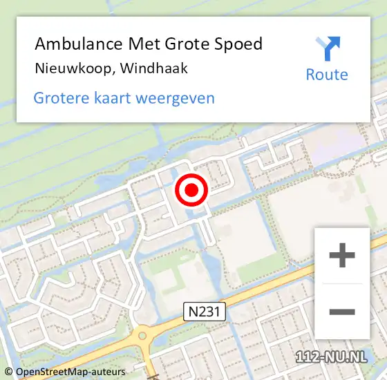 Locatie op kaart van de 112 melding: Ambulance Met Grote Spoed Naar Nieuwkoop, Windhaak op 9 december 2014 14:56