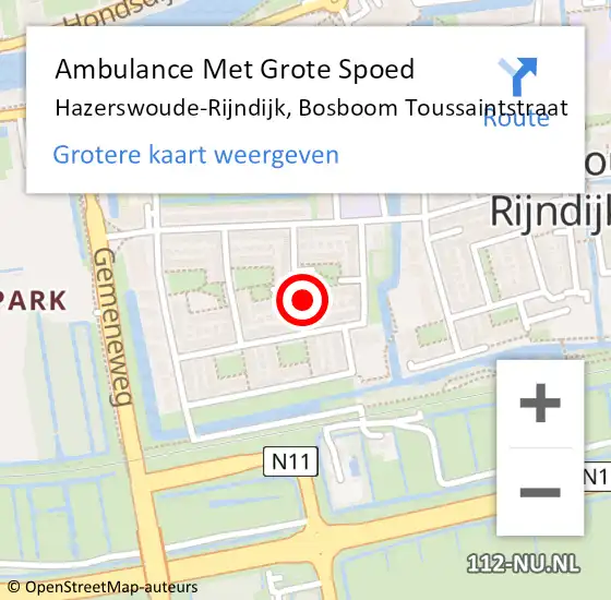 Locatie op kaart van de 112 melding: Ambulance Met Grote Spoed Naar Hazerswoude-Rijndijk, Bosboom Toussaintstraat op 9 december 2014 15:09