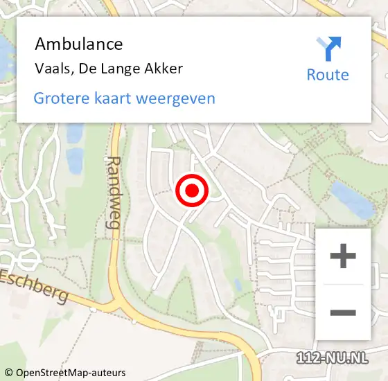 Locatie op kaart van de 112 melding: Ambulance Vaals, De Lange Akker op 9 december 2014 15:59