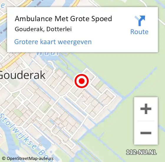 Locatie op kaart van de 112 melding: Ambulance Met Grote Spoed Naar Gouderak, Dotterlei op 9 december 2014 16:11