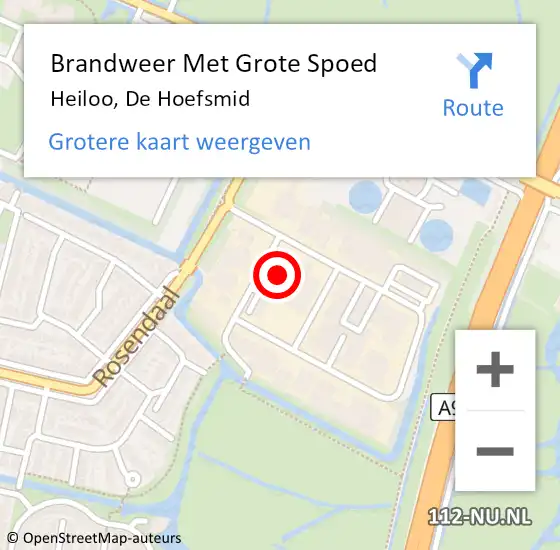 Locatie op kaart van de 112 melding: Brandweer Met Grote Spoed Naar Heiloo, De Hoefsmid op 9 december 2014 17:01