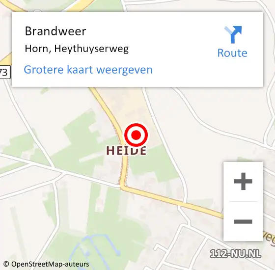 Locatie op kaart van de 112 melding: Brandweer Horn, Heythuyserweg op 9 december 2014 17:08