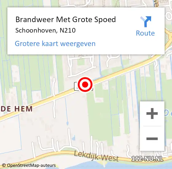 Locatie op kaart van de 112 melding: Brandweer Met Grote Spoed Naar Schoonhoven, N210 op 9 december 2014 17:31