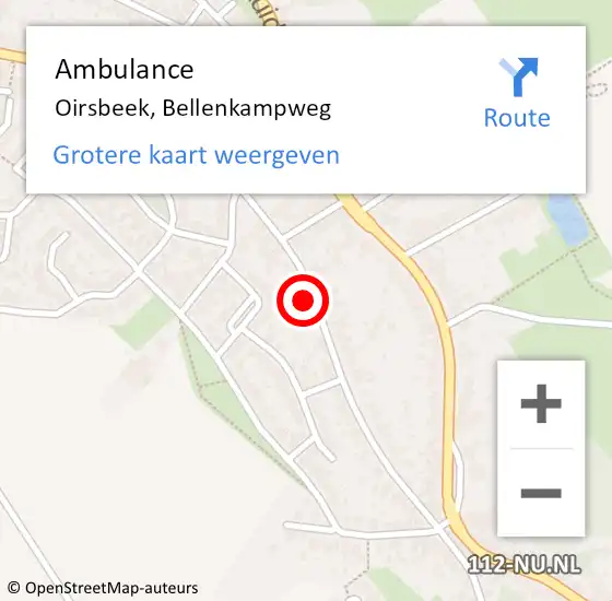 Locatie op kaart van de 112 melding: Ambulance Oirsbeek, Bellenkampweg op 9 december 2014 17:38