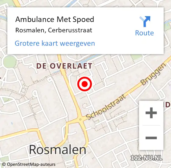 Locatie op kaart van de 112 melding: Ambulance Met Spoed Naar Rosmalen, Cerberusstraat op 9 december 2014 17:59