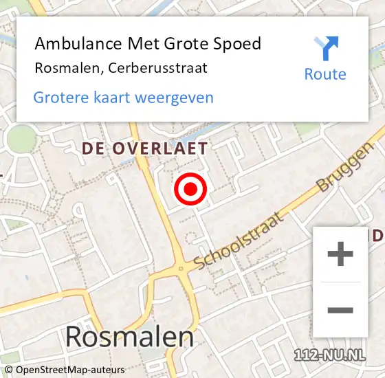 Locatie op kaart van de 112 melding: Ambulance Met Grote Spoed Naar Rosmalen, Cerberusstraat op 9 december 2014 18:13