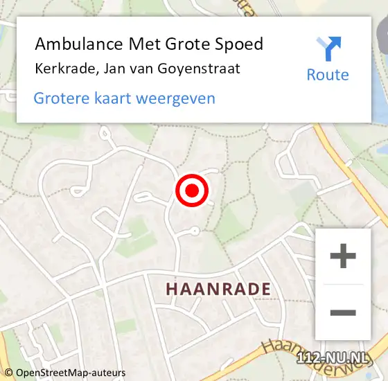 Locatie op kaart van de 112 melding: Ambulance Met Grote Spoed Naar Kerkrade, Jan van Goyenstraat op 9 december 2014 18:50
