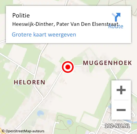 Locatie op kaart van de 112 melding: Politie Heeswijk-Dinther, Pater Van Den Elsenstraat op 9 december 2014 19:27