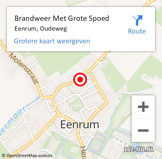 Locatie op kaart van de 112 melding: Brandweer Met Grote Spoed Naar Eenrum, Oudeweg op 9 december 2014 20:14