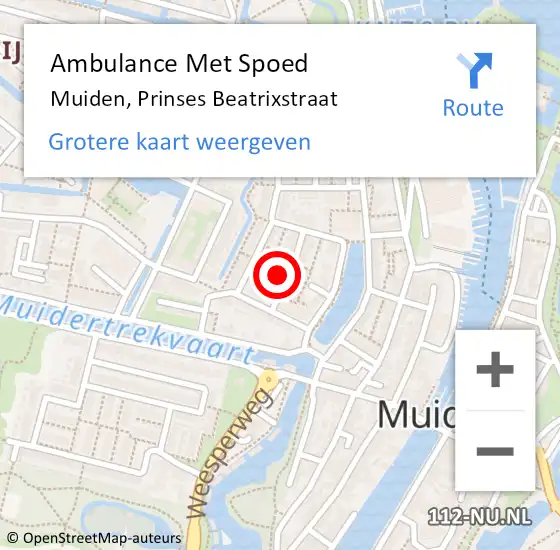 Locatie op kaart van de 112 melding: Ambulance Met Spoed Naar Muiden, Prinses Beatrixstraat op 9 december 2014 23:18