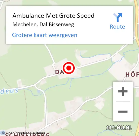 Locatie op kaart van de 112 melding: Ambulance Met Grote Spoed Naar Mechelen, Dal Bissenweg op 9 december 2014 23:24