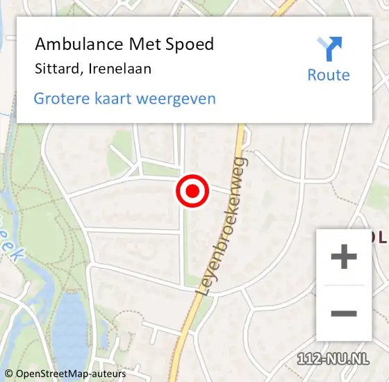 Locatie op kaart van de 112 melding: Ambulance Met Spoed Naar Sittard, Irenelaan op 10 december 2014 02:15