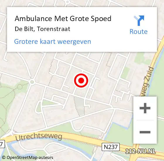 Locatie op kaart van de 112 melding: Ambulance Met Grote Spoed Naar De Bilt, Torenstraat op 10 december 2014 04:36