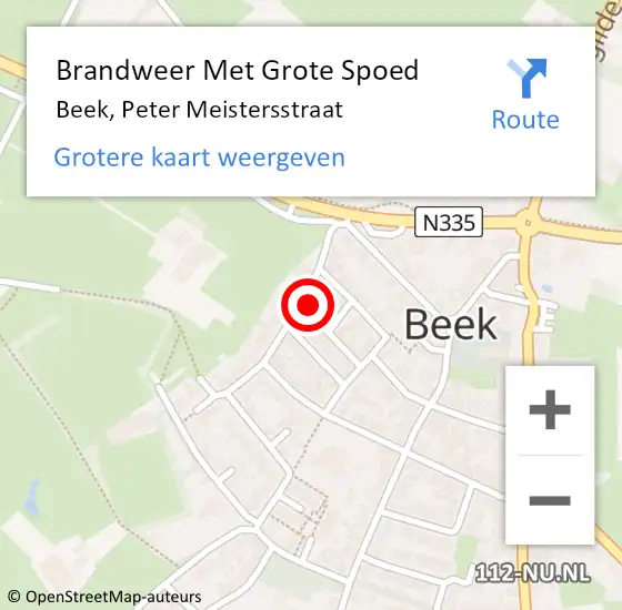 Locatie op kaart van de 112 melding: Brandweer Met Grote Spoed Naar Beek, Peter Meistersstraat op 10 december 2014 05:11