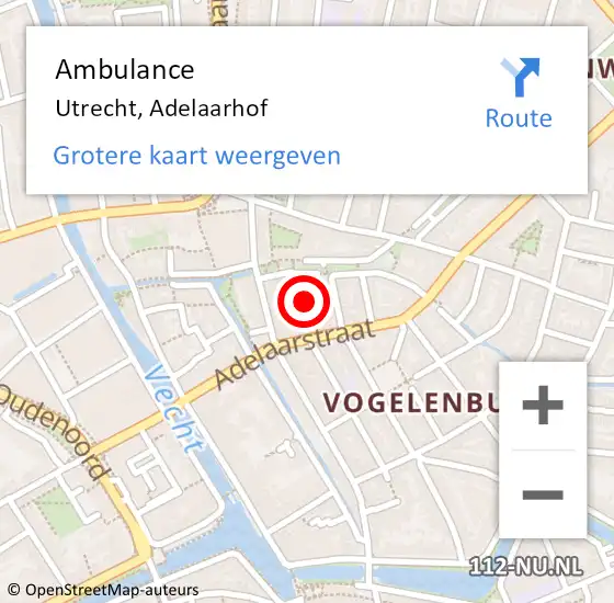 Locatie op kaart van de 112 melding: Ambulance Utrecht, Adelaarhof op 10 december 2014 06:28