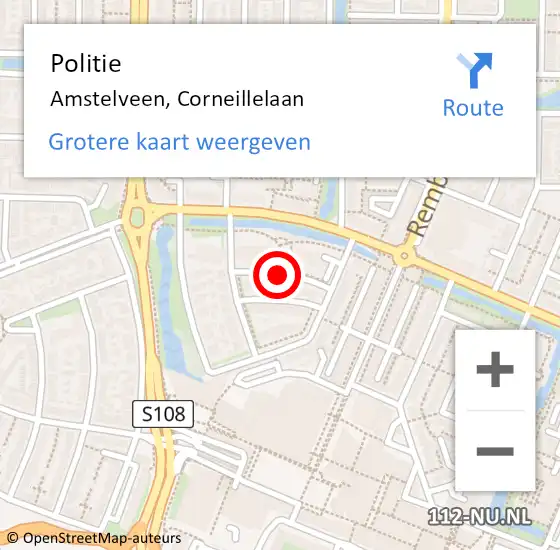 Locatie op kaart van de 112 melding: Politie Amstelveen, Corneillelaan op 23 oktober 2013 18:49