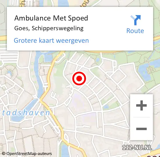 Locatie op kaart van de 112 melding: Ambulance Met Spoed Naar Goes, Schipperswegeling op 10 december 2014 07:56