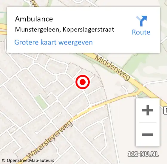 Locatie op kaart van de 112 melding: Ambulance Munstergeleen, Koperslagerstraat op 10 december 2014 08:16