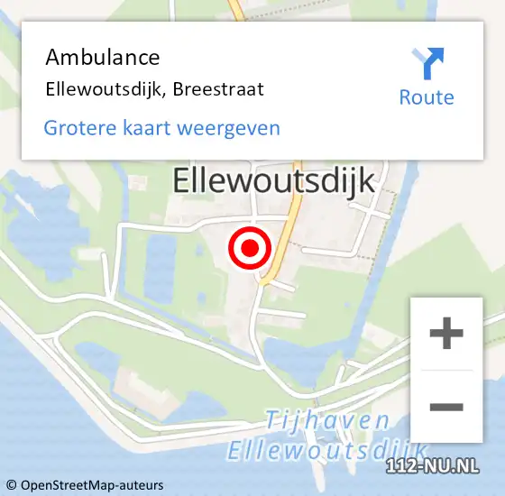 Locatie op kaart van de 112 melding: Ambulance Ellewoutsdijk, Breestraat op 10 december 2014 09:12