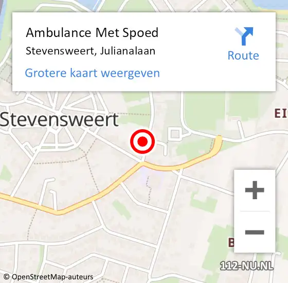 Locatie op kaart van de 112 melding: Ambulance Met Spoed Naar Stevensweert, Julianalaan op 10 december 2014 09:15