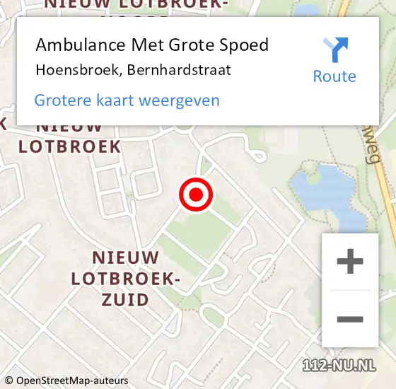 Locatie op kaart van de 112 melding: Ambulance Met Grote Spoed Naar Hoensbroek, Bernhardstraat op 10 december 2014 09:26