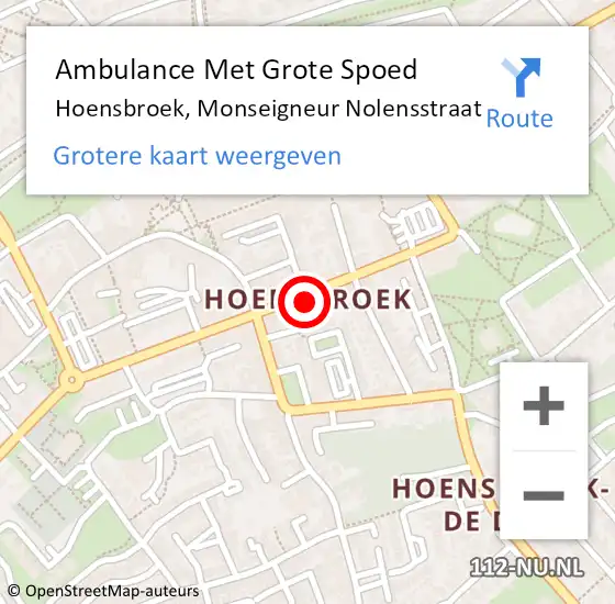 Locatie op kaart van de 112 melding: Ambulance Met Grote Spoed Naar Hoensbroek, Monseigneur Nolensstraat op 10 december 2014 10:06