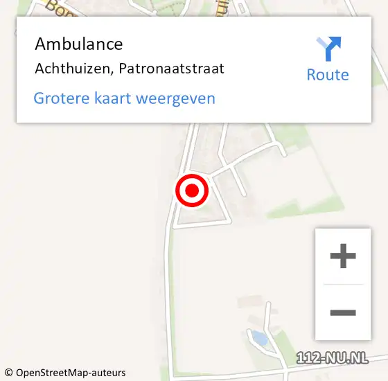 Locatie op kaart van de 112 melding: Ambulance Achthuizen, Patronaatstraat op 10 december 2014 12:39