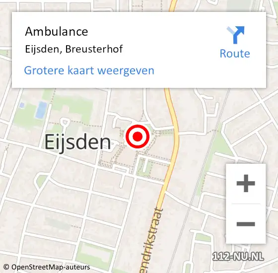 Locatie op kaart van de 112 melding: Ambulance Eijsden, Breusterhof op 10 december 2014 12:57