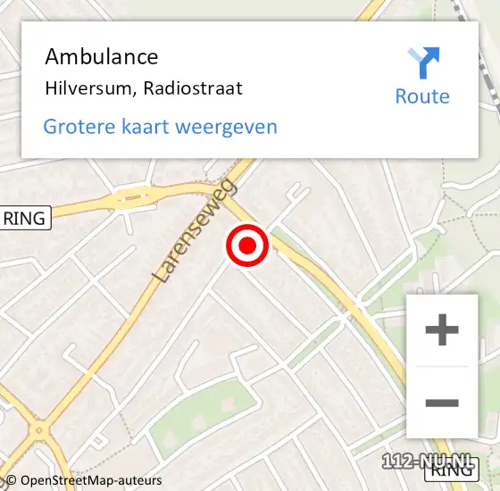Locatie op kaart van de 112 melding: Ambulance Hilversum, Radiostraat op 10 december 2014 13:15