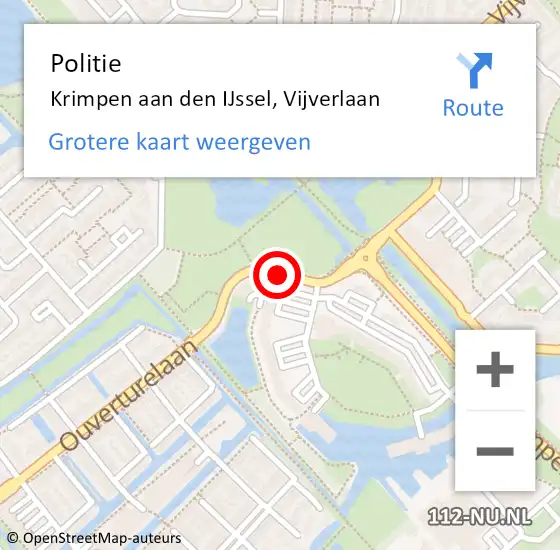 Locatie op kaart van de 112 melding: Politie Krimpen aan den IJssel, Vijverlaan op 10 december 2014 13:20