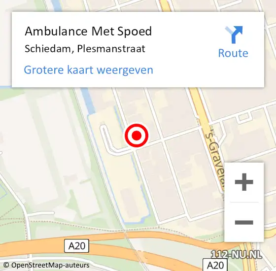 Locatie op kaart van de 112 melding: Ambulance Met Spoed Naar Schiedam, Plesmanstraat op 10 december 2014 13:42