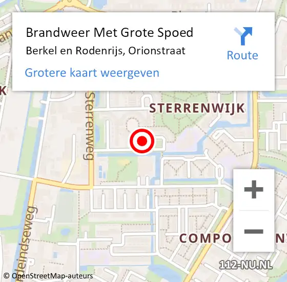 Locatie op kaart van de 112 melding: Brandweer Met Grote Spoed Naar Berkel en Rodenrijs, Orionstraat op 10 december 2014 13:57