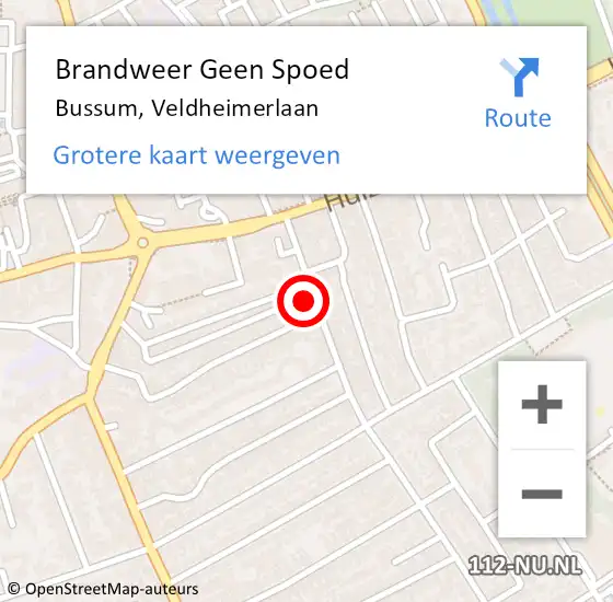 Locatie op kaart van de 112 melding: Brandweer Geen Spoed Naar Bussum, Veldheimerlaan op 10 december 2014 14:10