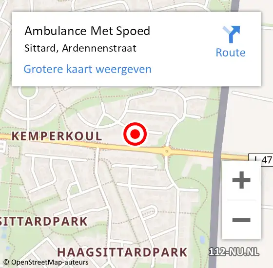 Locatie op kaart van de 112 melding: Ambulance Met Spoed Naar Sittard, Ardennenstraat op 10 december 2014 14:13