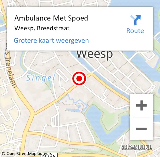 Locatie op kaart van de 112 melding: Ambulance Met Spoed Naar Weesp, Breedstraat op 10 december 2014 14:37