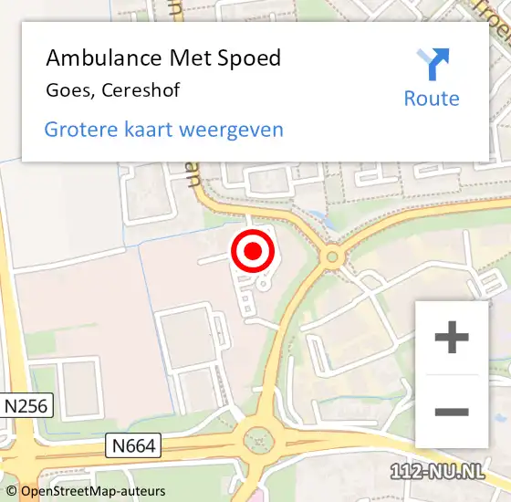 Locatie op kaart van de 112 melding: Ambulance Met Spoed Naar Goes, Cereshof op 10 december 2014 14:42