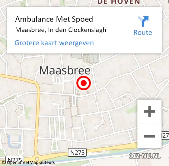 Locatie op kaart van de 112 melding: Ambulance Met Spoed Naar Maasbree, In den Clockenslagh op 10 december 2014 17:26