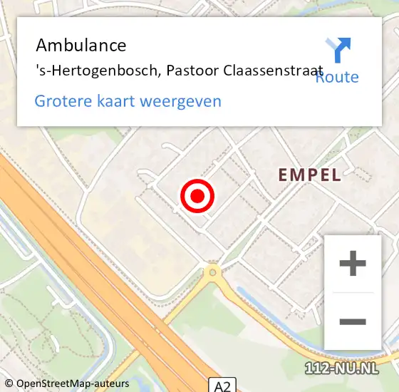 Locatie op kaart van de 112 melding: Ambulance 's-Hertogenbosch, Pastoor Claassenstraat op 10 december 2014 18:18