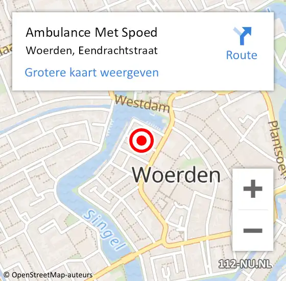 Locatie op kaart van de 112 melding: Ambulance Met Spoed Naar Woerden, Eendrachtstraat op 23 oktober 2013 20:51